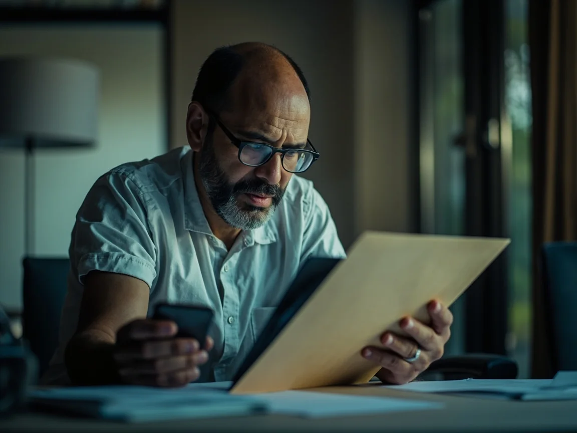 A magnifying glass beside a smartphone and a notebook in soft daylight